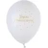 Image de Ballon Joyeux Anniversaire Métallisé Blanc (Lot de 8)