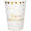 Image de Gobelet Joyeux Anniversaire Or/Blanc (lot de 10)