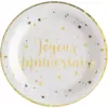 Image de Assiette Joyeux Anniversaire Or/Blanc (lot de 10)