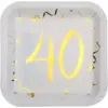 Image de Assiette carré Blanc/Or 40 ans (Lot de 10)