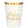 Image de Gobelet Happy Birthday Or/Blanc (lot de 10)