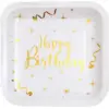 Image de Assiette Carrée Happy Birthday Or/Blanc (lot de 10)