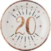 Image de Assiette en papier 20 ans Blanc/Or Rose(lot de 10)
