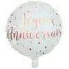 Image de Ballon Joyeux Anniversaire Blanc/Or Rose ø45cm