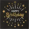 Image de Serviette Happy Birthday Noir & Or - Lot de 10
