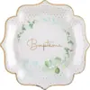 Image de Assiette Baptême Feuillage - Lot de 10