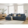 Image de Canapé d'angle réversible convertible ouverture express AUGUSTIN velours côtelé bleu foncé 160x200 BOBOCHIC 3 places