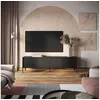 Image de Meuble TV 4 portes 193 cm LENARA avec tasseaux et LED noir BOBOCHIC