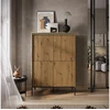 Image de Buffet haut 4 portes 100 cm LENARA avec tasseaux et LED marron clair BOBOCHIC