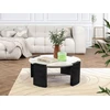 Image de Table basse ronde D.85 cm TORVI plateau marbre et pieds bois massif de manguier noir BOBOCHIC