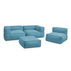 Image de Canapé de jardin modulable GIULIA avec bâche de protection, 2 angles, 1 chauffeuse 1 place et 1 pouf bleu clair BOBOCHIC