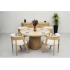 Image de Table à manger ronde extensible 130 à 180 cm SUGITON placage chêne massif marron clair BOBOCHIC