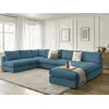Image de Canapé d'angle modulable PARIS velours côtelé avec 3 chauffeuses, 1 méridienne, 1 angle, et 1 pouf bleu clair BOBOCHIC 6 places