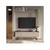 Image de Meuble TV 4 portes 166 cm LOUNA beige et effet bois avec tasseaux et LED BOBOCHIC