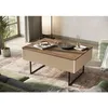 Image de Table basse 1 porte 100 cm LOUNA beige et effet bois avec tasseaux BOBOCHIC