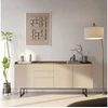 Image de Buffet 3 portes 192 cm LOUNA beige et effet bois avec tasseaux et LED BOBOCHIC