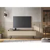 Image de Meuble TV 3 portes 192 cm LOUNA beige et effet bois avec tasseaux et LED BOBOCHIC