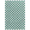 Image de Tapis poils longs DAMIEN motifs damier bleu clair 200x290 BOBOCHIC