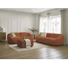 Image de Ensemble canapé droit fixe 3 + 2 places TINA tissu bouclette avec pouf orange BOBOCHIC 6 places