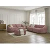 Image de Ensemble canapé droit fixe 3 + 2 places TINA velours côtelé avec pouf rose BOBOCHIC 6 places
