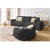Image de Canapé droit fixe 4 places VOLTAIRE velours côtelé avec pouf gris foncé BOBOCHIC