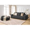 Image de Canapé droit fixe 3 places VOLTAIRE velours côtelé avec pouf gris foncé BOBOCHIC