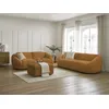 Image de Ensemble canapé droit fixe 3 + 2 places TINA tissu bouclette avec pouf jaune BOBOCHIC 6 places