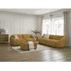 Image de Ensemble canapé droit fixe 3 + 2 places TINA velours côtelé avec pouf jaune BOBOCHIC 6 places