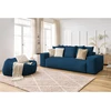 Image de Canapé droit fixe 3 places VOLTAIRE velours côtelé avec pouf bleu foncé BOBOCHIC
