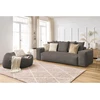Image de Canapé droit fixe 3 places VOLTAIRE velours côtelé avec pouf taupe BOBOCHIC