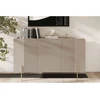 Image de Buffet 3 portes 150 cm MATHILDE plateau effet marbre et pieds or beige BOBOCHIC