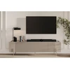 Image de Meuble TV 2 portes 2 tiroirs 200 cm MATHILDE plateau effet marbre et pieds or beige BOBOCHIC