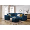 Image de Canapé d'angle fixe modulable VOLTAIRE avec 1 chauffeuse 2 places, 1 angle, 1 chauffeuse 1 place et 1 pouf bleu foncé angle gauche BOBOCHIC 5 places
