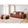 Image de Canapé droit fixe 3 places VOLTAIRE velours côtelé avec pouf orange BOBOCHIC