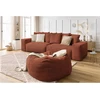 Image de Canapé droit fixe 4 places VOLTAIRE velours côtelé avec pouf orange BOBOCHIC