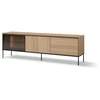 Image de Meuble TV 2 portes 2 tiroirs 197 cm VERONA effet chêne et verre fumé avec LEDS BOBOCHIC