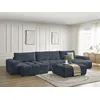 Image de Canapé panoramique convertible coffre ANAKIN tissu texturé avec pouf bleu foncé BOBOCHIC 6 places