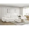 Image de Canapé panoramique convertible coffre ANAKIN tissu texturé avec pouf blanc BOBOCHIC 6 places