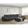 Image de Canapé panoramique convertible coffre ANAKIN tissu texturé avec pouf noir BOBOCHIC 6 places