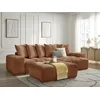 Image de Canapé d'angle réversible convertible coffre ANAKIN tissu texturé avec pouf orange réversible BOBOCHIC 4 places