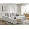 Image de Canapé d'angle convertible réversible coffre ANAKIN tissu bouclette avec pouf gris clair réversible BOBOCHIC 5 places