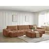 Image de Canapé panoramique convertible coffre ANAKIN tissu texturé avec pouf orange BOBOCHIC 6 places