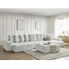 Image de Canapé panoramique convertible coffre ANAKIN tissu texturé avec pouf gris clair BOBOCHIC 6 places