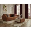 Image de Canapé droit fixe 3 places LUIGI tissu lisse avec pouf orange BOBOCHIC
