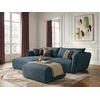 Image de Canapé d'angle fixe LUIGI tissu lisse avec pouf bleu angle gauche BOBOCHIC 3 places