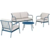 Image de Ensembe salon de jardin 4 places Noa II en acier - coussins polyeste - bleu/beige clair