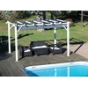 Image de Pergola aluminium blanc perle - 12 m² - Poteaux 10x10 cm - Toile polyester gris 140 gr/m²