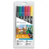 Image de Feutres Tombow ABT double pointe - pinceau + fine - couleurs primaires assortis - boîte de 6