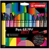 Image de STABILO Feutres de dessin Pen 68 Max Arty pointe large biseauté - Pochette de 12 coloris assortis
