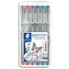 Image de Feutres pigment Staedtler liner 308 - pointe calibrée baguée métal 0,3 mm - coloris assortis - étui de 6